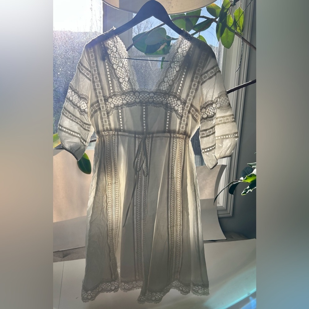 Anthropologie Eri+ tAli Gustavia Embroidered White Prairie Dress Lace - Picture 7 of 8